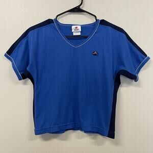Vintage Hanes Sport V-Neck T Shirt Blue Black Unisex Size Small